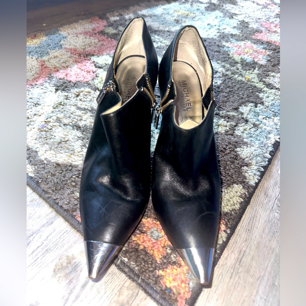 Michael Kors Black and Silver Ankle Booties with Stiletto Heel w-8